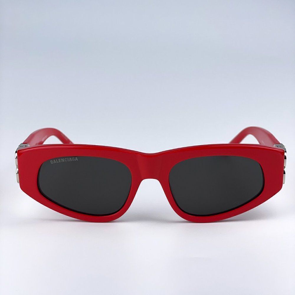 SALE! NEW Balenciaga BB0095S 016 Red Silver Logo Grey Cat Eye Unisex Sunglasses - Picture 4 of 15